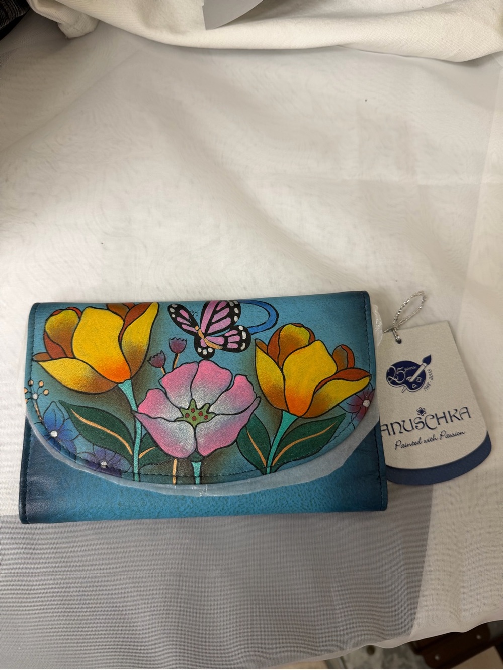 Anuschka Turquoise w/Yellow Flowers & Butterfly